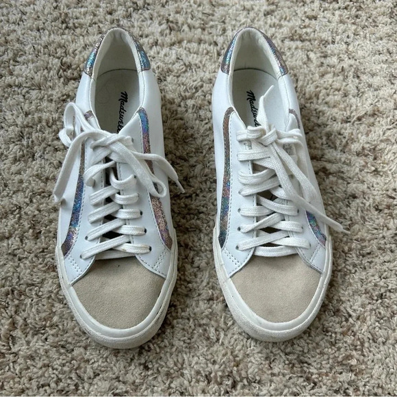 Madewell Sidewalk Low-Top Sneakers in Iridescent Leather Size 7 - Picture 2 of 12